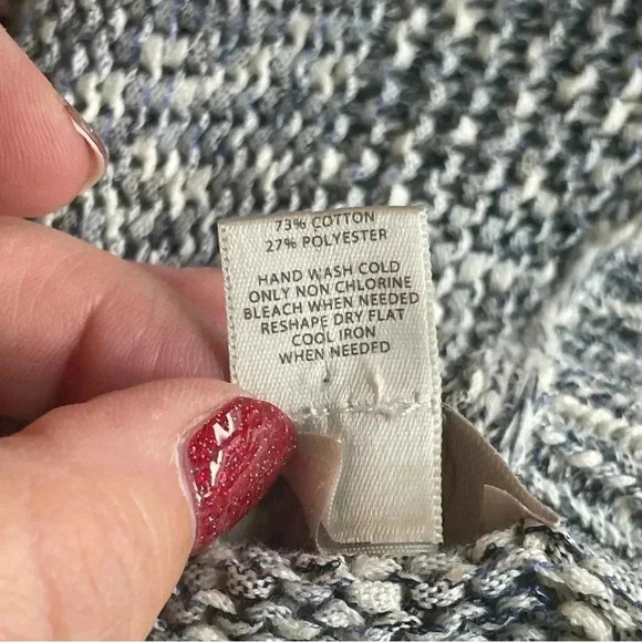 Ann Taylor LOFT Women's Sweater Blue White Fringe Open Front Cardigan Petite LG - Picture 6 of 9